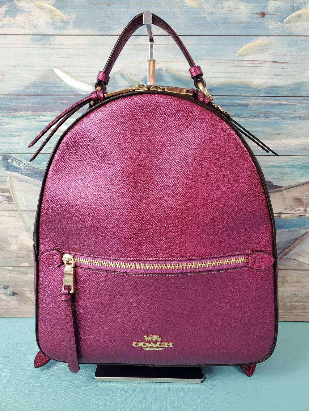 COACH JORDYN BACKPACK IN SIGNATURE CANVAS METALLIC BERRY/BROWN